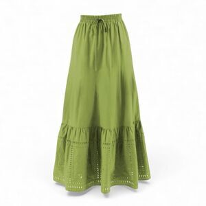Moon River Green Eyelet Lace Maxi Skirt